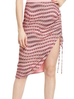 New Open Edit Pink & Black Ruched Wrap Skirt with side slit stretchy Sz xs